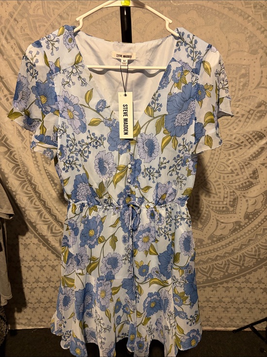 Steve Madden Dresses & Skirts - Steve Madden Vintage Blue Floral Chiffon Mini Dress Size M NWT